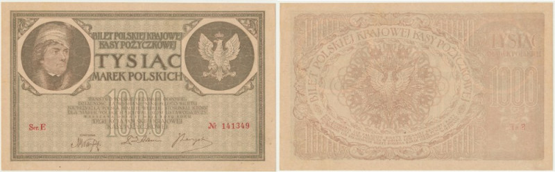 1.000 marek 1919 - Ser.E - świeży Najpospolitsza odmiana z jednoliterową serią, ...