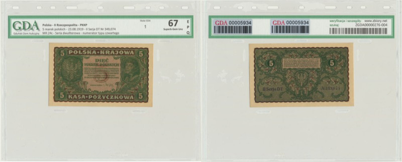 5 marek 1919 - II Serja DT - GDA 67 EPQ Numerator typ '4' wg katalogu Cz. Miłcza...