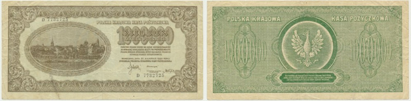 1 milion marek 1923 - D - Odmiana siedmiocyfrowa. Liczne zagniecenia.&nbsp; Egze...