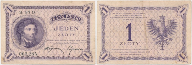 1 złoty 1919 - S.87 D - &nbsp; Odmiana dwucyfrowa. Siatka giloszowa B według kat...