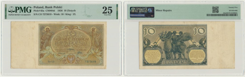 10 złotych 1926 - Ser.CO. - PMG 25 Rzadka pozycja. Banknot w slabie PMG z oceną ...