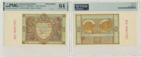 50 złotych 1929 - WZÓR - Ser.EX. - PMG 64 - z późniejszym nadrukiem WZÓR 2-ga nota