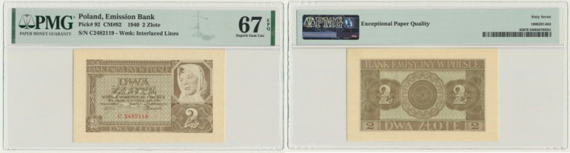 2 złote 1940 - C - PMG 67 EPQ Rzadszy rocznik 40'.
 Banknot opatrzony certyfika...
