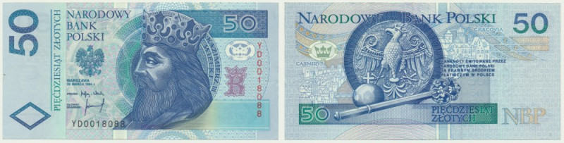 50 złotych 1994 - YD - seria zastępcza &nbsp; Seria zastępcza. Banknot delikatni...