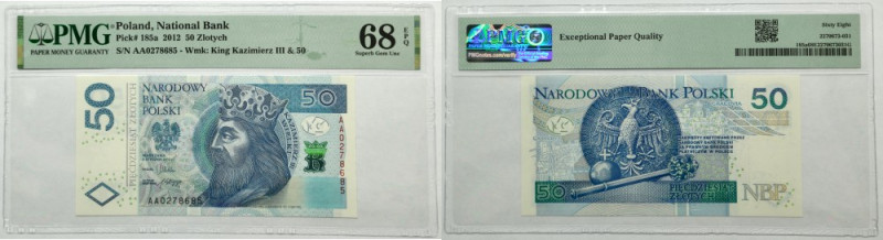 50 złotych 2012 - AA - PMG 68 EPQ &nbsp; Lubiana i poszukiwana pierwsza seria AA...
