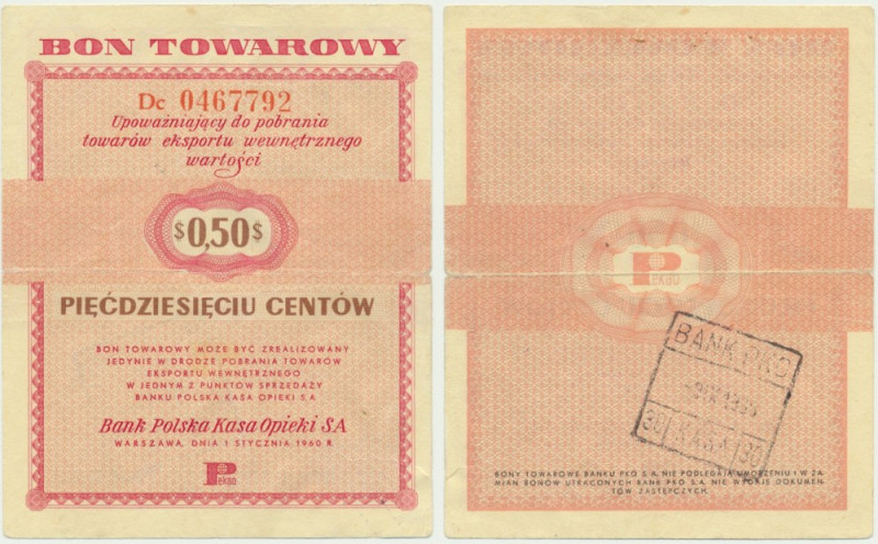 Pewex, 50 centów 1960 - Dc - z klauzulą - &nbsp; Rzadszy nominał.&nbsp; Odmiana ...