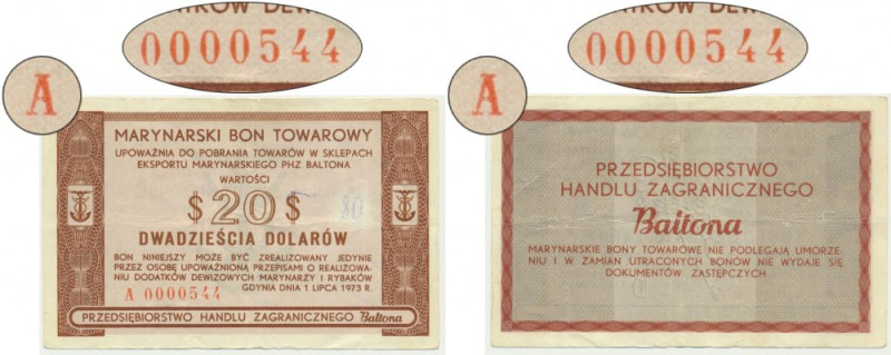 Baltona, 20 dolarów 1973 - A - RZADKA SERIA &nbsp; Najwyższy nominał emisji jakż...
