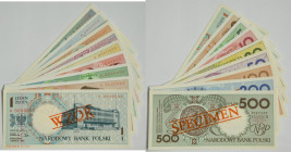 Zestaw, Miasta Polskie 1-500 złotych 1990 - WZÓR (9 szt.)