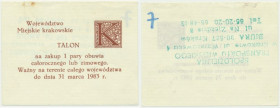 Województwo Krakowskie, talon na zakup 1 pary obuwia, 1983