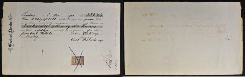 Weksel, Lwów 1901 Weksel wystawiony we Lwowie (Lemberg) 2 maja 1901 r. na sumę 2...