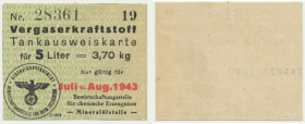 Generalna Gubernia, karta na 5 litrów paliwa 1943