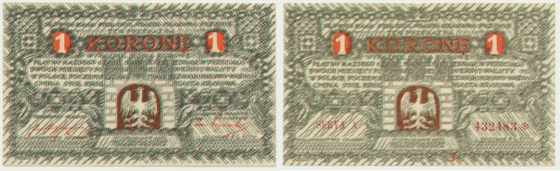 Kraków, 1 korona 1919 - A - &nbsp; Emisyjny stan zachowania. Reference: Podczask...