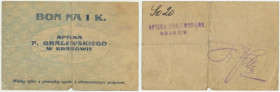 Kraków, Apteka E. Gralewskiego, 1 korona 1919 - RZADKIE