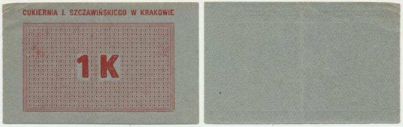 Kraków, Cukiernia J. Szczawińskiego, 1 korona 1919 - blankiet Blankiet bez podpi...