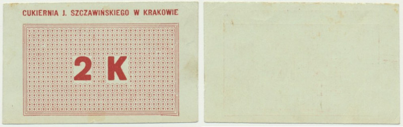 Kraków, Cukiernia J. Szczawińskiego, 2 korony 1919 - blankiet Blankiet bez podpi...