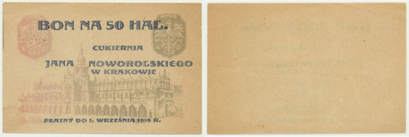 Kraków, Cukiernia Jana Noworolskiego, 50 halerzy 1919 - blankiet Blankiet bez pi...