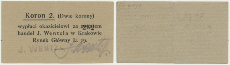 Kraków, J. Wentzl, 1 korona 1919 - numerator 4.5 mm Odmiana obiegowa z numerator...