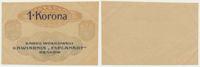 Kraków, Kawiarnia 'Esplanade', 1 korona 1919 - blankiet Blankiet bez numeracji.&...