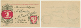 Kraków, Mleczarnia Postępowa M. Chmura i R. Zawiliński, 1 korona 1919 - blankiet