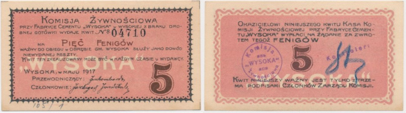 Wysoka, Komisja Żywnościowa, 5 fenigów 1917 Pięknie zachowane.
Reference: Podcz...