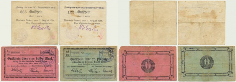 Silesia, Deutsch Piekar, 25 Pfennig - 1 Mark 1914-17 (4 pcs.) Large lot of notge...