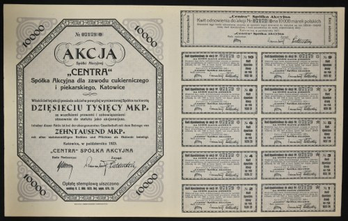'Centra' S.A. dla Zawodu Cukierniczego i Piekarskiego, 10.000 mkp 1923 Ceniony w...