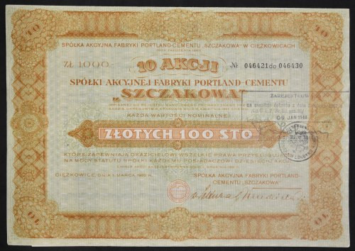 Fabryka Portland Cementu 'Szczakowa' S.A., 10 x 100 zł 1932 Jeszcze do niedawna ...