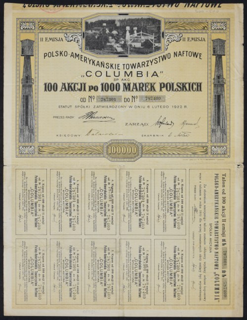 Polsko-Amerykańskie Towarzystwo Naftowe „Columbia” S.A., 100 x 1.000 mkp, II emi...