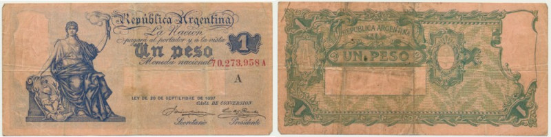 Argentina, 1 Peso 1900 Never washed or pressed. Egzemplarz naturalny. Reference:...