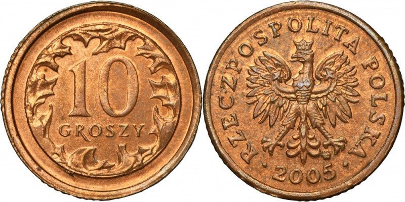 PRÓBA BRĄZ, 10 groszy 2005 - BARDZO RZADKIE Bardzo rzadka próba technologiczna w...