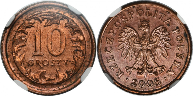 PRÓBA BRĄZ, 10 groszy 2005 - NGC UNC DETAILS - BARDZO RZADKIE Bardzo rzadka prób...