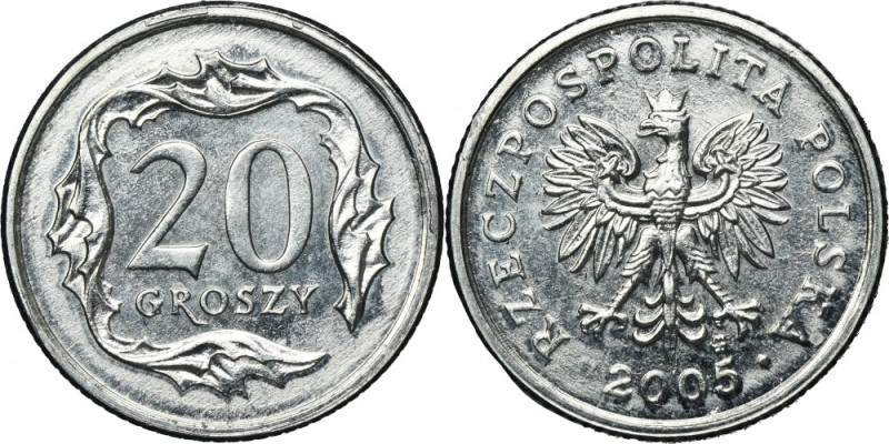 PRÓBA ALUMINIUM, 20 groszy 2005 - BARDZO RZADKIE Bardzo rzadka próba technologic...