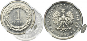 PRÓBA MIEDZIONIKIEL, 1 złoty 1995 - NGC MS66 - BARDZO RZADKIE 2-ga nota