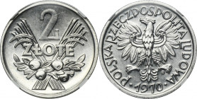 2 złote 1970 Jagody - NGC MS65 - zaokrąglony daszek