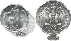 5 złotych 1958 Rybak - BAŁWANEK - NGC MS65