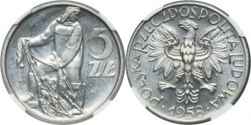 5 złotych 1958 Rybak - BAŁWANEK - NGC UNC DETAILS