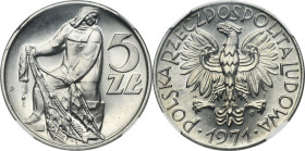 5 złotych 1971 Rybak - RZADSZY ROCZNIK - NGC MS66 2-ga nota