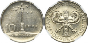 10 złotych 1966 Mała Kolumna - NGC MS62