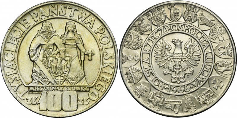 100 złotych 1966 Mieszko i Dąbrówka Srebro próby '900'.
Reference: Parchimowicz...
