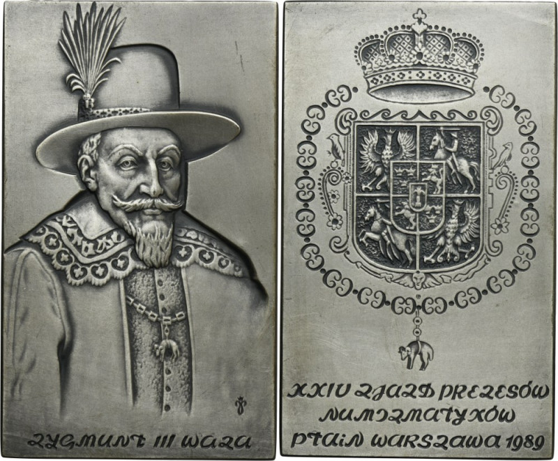 Plaque XXIV Congress of PTAiN Warsaw 1989 Sigismund III Vasa - SILVER Silver pla...