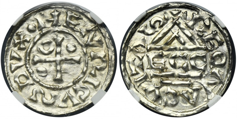 Germany, Bavaria, Regensburg, Heinrich II der Zänker, Denarius - NGC MS63 Choice...