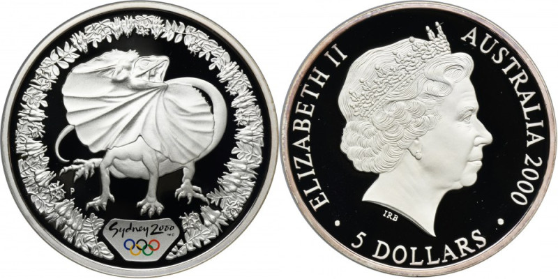 Australia, Elizabeth II, 5 Perth Dollars 2000 P - Frilled Lizard Proof type. Min...