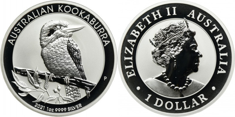Australia, Elizabeth II, 1 Dollar Perth 2021 P - Kookaburra Proof type. 1 oz. '9...