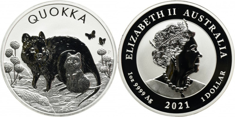 Australia, Elizabeth II, 1 Perth Dollar 2021 P - Quokka Proof type. Mintage 30.0...
