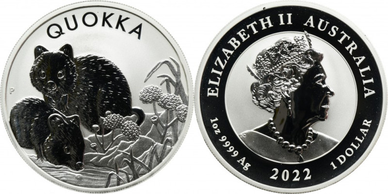 Australia, Elizabeth II, 1 Perth Dollar 2022 P - Quokka Proof type. Mintage 30.0...