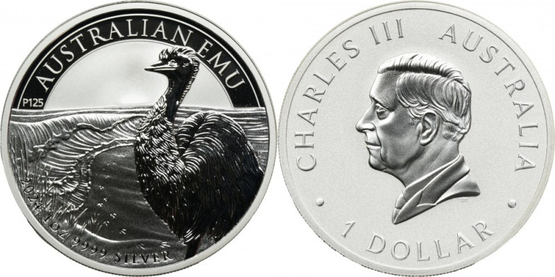 Australia, Charles III, 1 Perth Dollar 2024 P - Emu Mintage 30.000 pieces. .999 ...