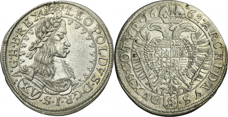 Austria, Leopold I, 15 Kreuzer Wien 1662 CA Variety&nbsp;with a decorative borde...