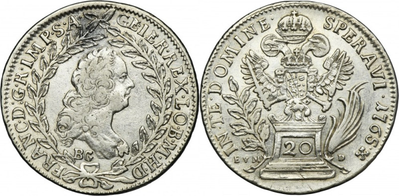 Austria, Franz I, 20 Kreuzer Kremnitz 1765 BG EvM-D Posthumous issue, below the ...