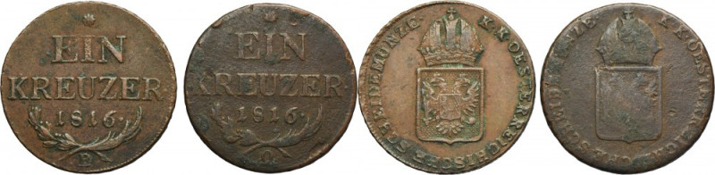 Lot, Austria, Franz II, 1 Kreuzer 1816 (2 pcs.) Lot of two Austrian coins of Fra...