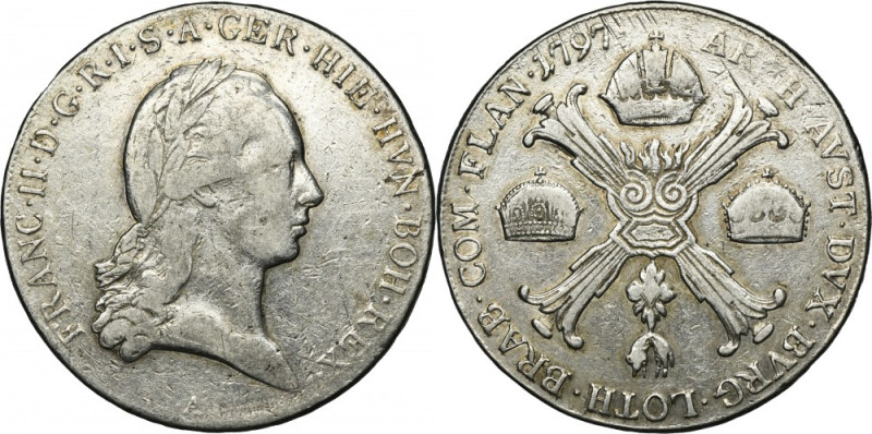 Austrian Netherlands, Franz II, Thaler (Kronentaler) Wienn 1797 A Variety with l...